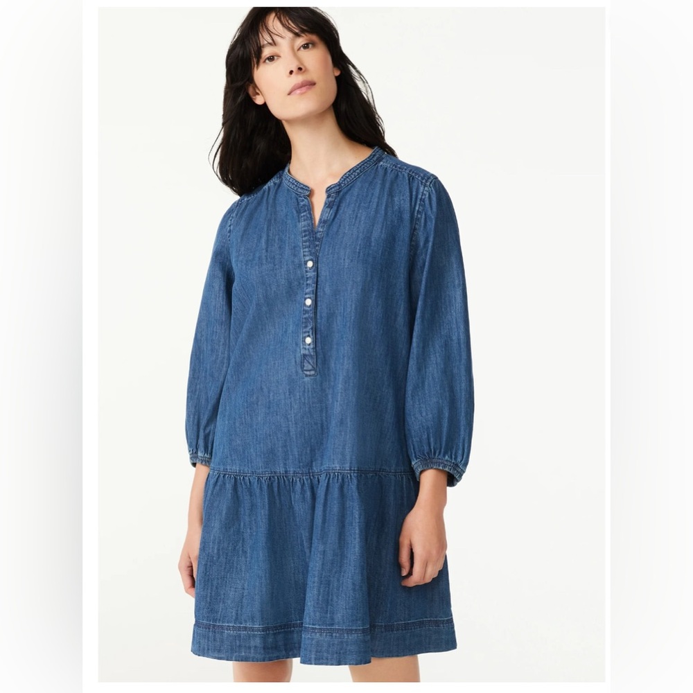 Free Assembly Women's Puff Sleeve Tiered Dress Medium